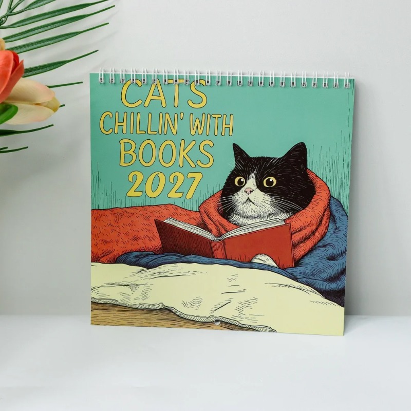Home Decor Quirky - Katzen-Wandkalender 2027, Katzen beim Lesen, Lustiger