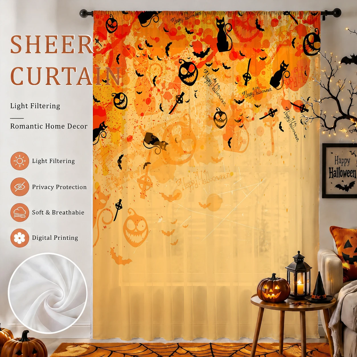 Home Decor Youtube - 1 Stück Gruseliger Halloween-Scheibenvorhang mit Schlauchhose,