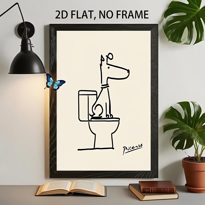 Home Decor On Wall - Moderne, retro-freudige Hundetoilette Picasso Line Wandkunst,