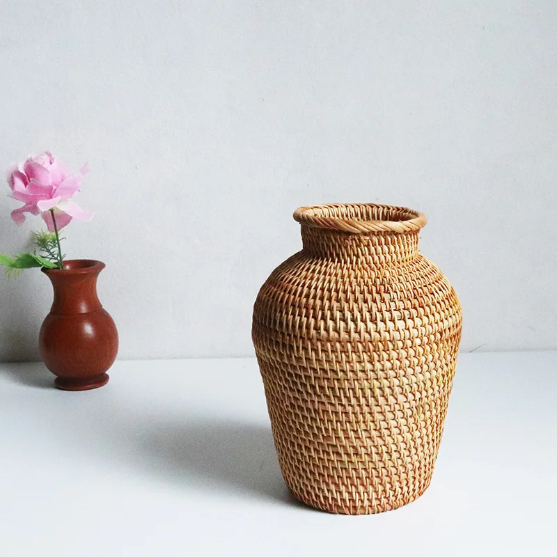 Rattan Plant Basket - Für Wohnraumdekoration, Raum-Organizer, handgeflochtener Weiden-Rattan-Vasenkorb, Kunst-Desktop-Blumenvasen,