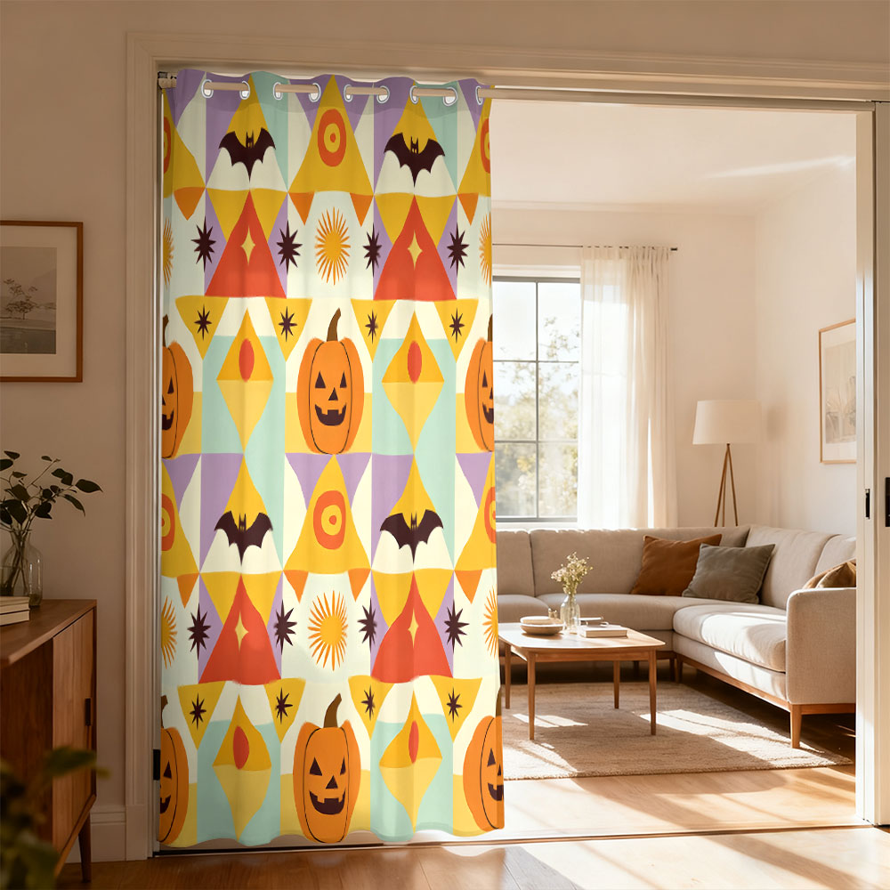 Home Decor Curtains - 1 Stück Halloween-Kürbis-Fledermaus-Vorhang mit geometrischem Druck,