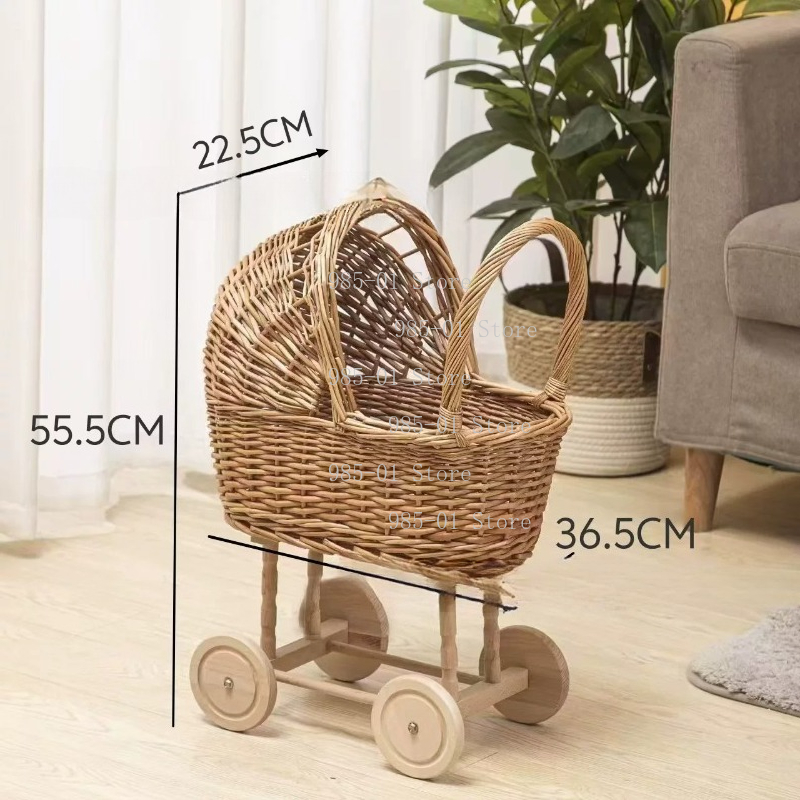 Rattan Plant Basket - Handgewebter Weidenkorb Kinderwagen Multifunktionaler Aufbewahrungskorb für